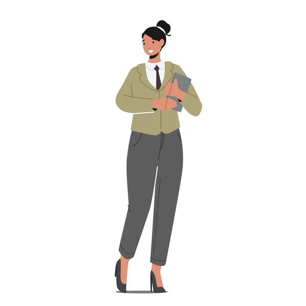 Бизнесмен в повседневной одежде. Женский персонаж в белой рубашке, формальной блузке и брюках, изолированных на белом фоне — стоковый вектор