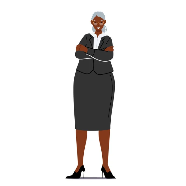 Старшая африканская деловая женщина носить формальное платье, уверенный в себе пожилых женщин, изолированных на белом фоне — стоковый вектор