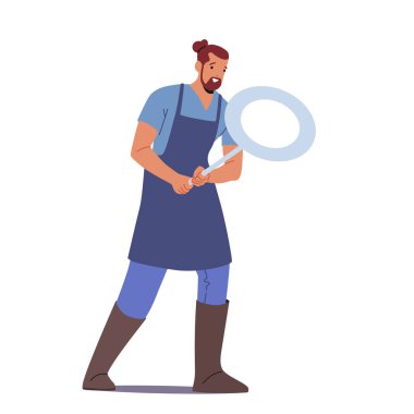 Profesyonel Ağır Ekipmanlarla Sahtecilik Sanatı. Demirci Erkek Karakteri Aletlerle Çalışır