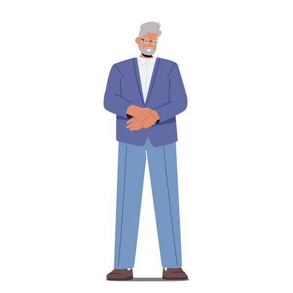 Hombre de negocios de pelo gris senior con traje formal, chaqueta azul de desgaste de personaje masculino, pantalones aislados sobre fondo blanco — Archivo Imágenes Vectoriales