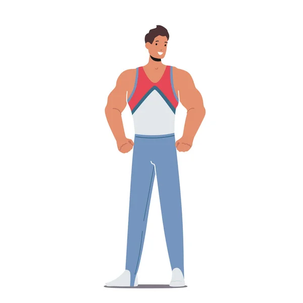 Athlète personnage masculin posant en uniforme. Haltérophile sportif musculaire isolé sur fond blanc. Haltérophilie — Image vectorielle
