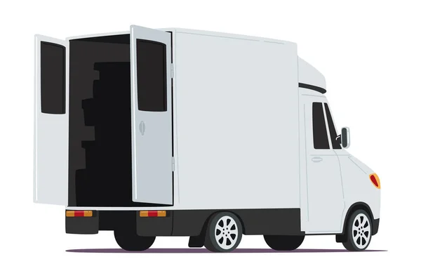 带有敞开大门后视镜的运货卡车在白色背景下隔离。特快专递服务 — 图库矢量图片
