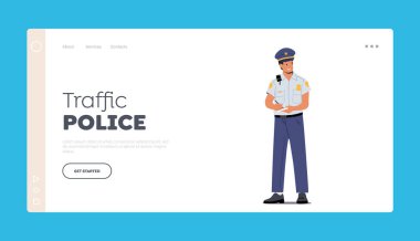 Trafik Polisi İniş Şablonu. Memur Erkek Karakter Profesyonel Meslek, Polis Görevi. Yol Müfettişi