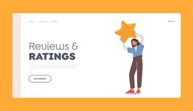 Müşteri Denetimi ve Kullanıcı Sınıflandırma Yıldız İniş Şablonu. Sarı Yıldızlı Kadın Hizmet veya Mal Hizmeti İçin Bekliyor