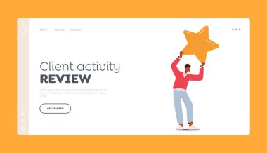 İstemciler Etkinlik İndirme Şablonu. Erkek Karakter Başının Üzerinde Büyük Altın Yıldız Tutuyor. Kalite Sıralaması