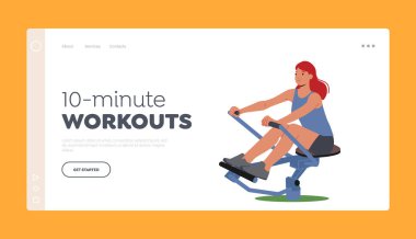 Spor İniş Sayfa Şablonu. Genç Kadın Kürek Eğitimi Aletleri. Spor Giyim Antrenmanında Atletik Kız