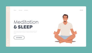 Meditasyon ve Uyku İniş Şablonu. İnsan, Lotus Pozu 'nda Yoga Asana Yaparken Meditasyon Yapıyor. Konsantrasyon