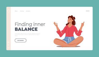 İç Denge İniş Sayfası Şablonu Bulunuyor. Lotus Duruşu 'nda Meditasyon yapan Kadın. Rahat Kadın Karakter Yogası