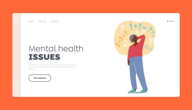 Akıl Sağlığı Sorunları İniş Sayfası Şablonu. Basit Matematiksel Örneği Hatırlamaya Çalışan Unutkan Emeklilik Karakteri