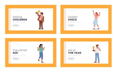 Neşeli Mutlu Çocuklar Zafer İniş Şablonu Şablonunu Kutluyor. Eğitim veya Spor Yarışmasında Başarı