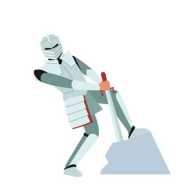 Ortaçağ Şövalyesi Taş 'tan Kılıç Giyiyor, Kral Arthur Tarihi veya Peri Masalı, Asker