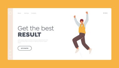 En İyi Sonuç Sayfa Şablonu 'nu al. Genç ofis çalışanı ya da resmi kıyafet giyen iş adamı el sallıyor, mutlu adam.
