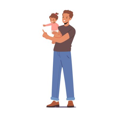 Dad Playing with Child, Family Leisure, Game. Happy Father Character Play and Fun with Baby Daughter. Parenthood