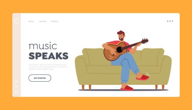 Mature Man Playing Guitar Landing Page Template. String Instrument Course, Private Guitar Lessons, Education, Hobby