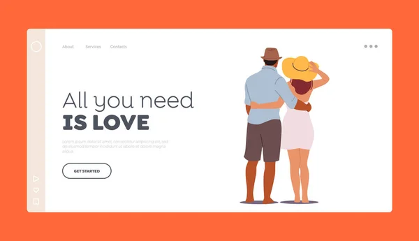 Loving Couple Romantic Dating Landing Page Template. Male and Female Characters Love, Romance Feelings Concept — Stock Vector