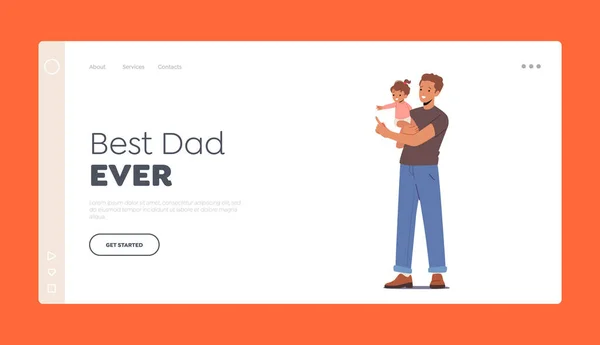 Father on Maternity Leave Landing Page Template. Dad Playing with Child, Family Leisure, Game. Happy Father Character —  Vetores de Stock