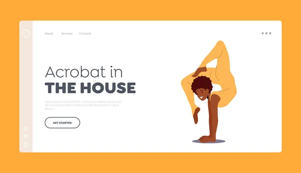 Acrobat Woman Show Performance Landing Page Template. Circus Gymnast and Balancer Female Character. Acrobatic Girl — Wektor stockowy