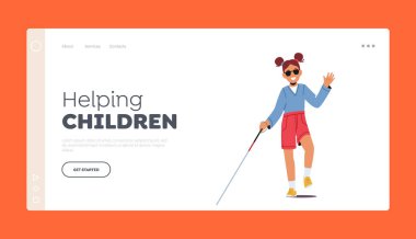 Çocukların İniş Şablonu 'na yardım ediyorum. Görüş Engeli, Göz Hastalığı, Çubuklu ve Güneş Gözlüklü Kör Kız