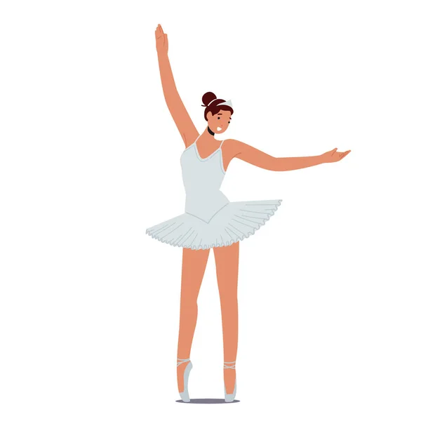 Ballerina Girl Wear Tutu and Pointe Shoes Stand in Position, Female Character Training in Ballet School, Practice Dance — Vector de stock