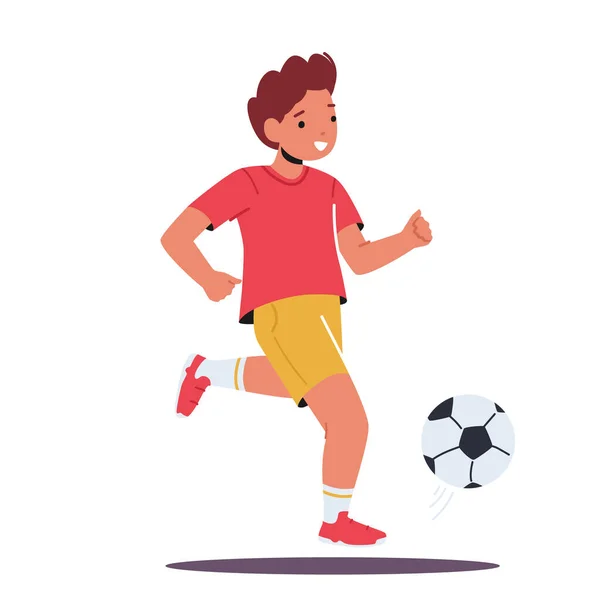 Little Boy Playing Soccer Isolated on White Background. Kid Practicing Football Game, Prepare for Tournament, Sportsman — Vector de stock