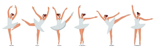 Conjunto de Bailarinas em Poses Diferentes Ballet Dancing. Mulher dançarina clássica que executa arte na cena, coreografia da menina —  Vetores de Stock
