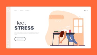 Isı Stres İniş Sayfası Şablonu. Şartlı Tahliye Masasında Yatan Adam Sıcak Çarpması ve Isıtma Akımı Altında