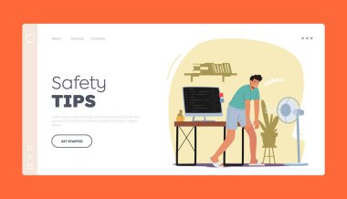 Güvenlik İpuçları İniş Sayfa Şablonu. Sıcak Felç, Isınma Havası, Yaz Zamanı Sıcak Dönem Konsepti. Sıcakta bunaltıcı