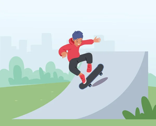 Joven Ropa Moderna Saltando Monopatín Skateboarder Preteen Niño Hombre Personaje — Archivo Imágenes Vectoriales