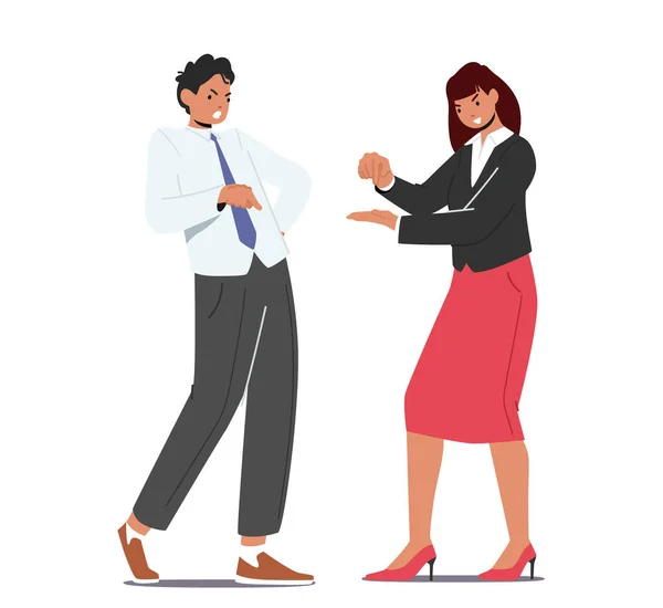 Office Colleagues Fighting Quarrel Arguing Conflict Business Man Woman Isolated — Archivo Imágenes Vectoriales