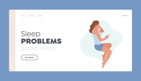 Modèle Page Atterrissage Pour Problèmes Sommeil Fille Dormir Sur Côté — Image vectorielle