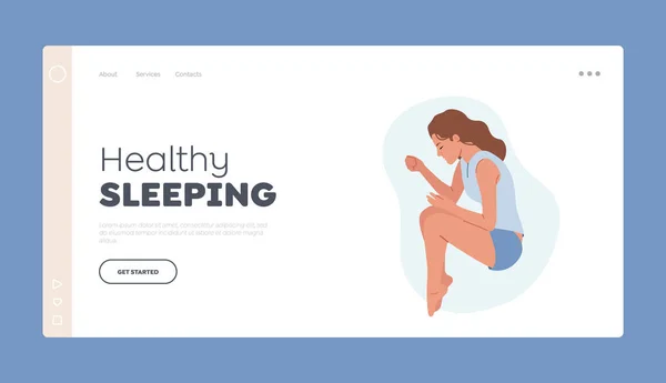Sağlıklı Uyuyan Niş Sayfa Şablonu Yorgun Kadın Embriyo Fetal Poz — Stok Vektör