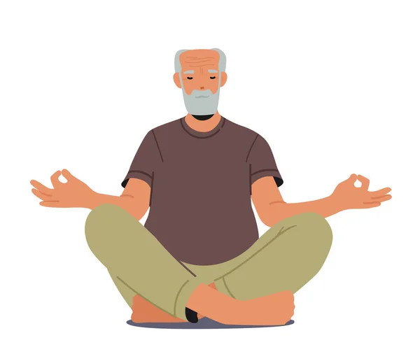 Old Man Yoga Estilo Vida Saudável Relaxamento Personagem Masculino Idoso — Vetor de Stock