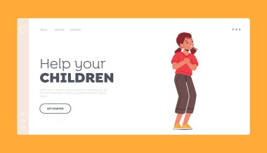 Çocuklarınızın İniş Şablonu 'na yardım edin. Şaşırmış Küçük Kız Şaşırmış Duygularını İfade Etme, Çocuk Şaşırmış Yüz İfadesi, Karakter Açık Ağızlı Hissetme. Çizgi film İnsanları Vektör İllüstrasyonu