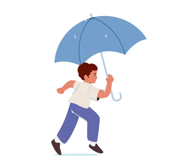 Baby Boy Run Umbrella Hands Isolated White Background Little Male — Διανυσματικό Αρχείο