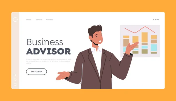 Business Advisor Landing Page Template Online Virtual Conference Meeting Seminar — Stockvector