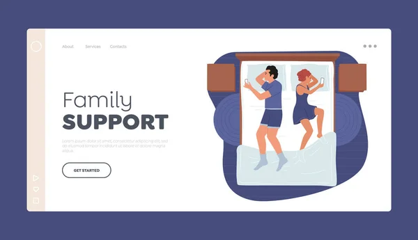 Family Support Landing Page Template Young Couple Man Woman Lying — Stock Vector