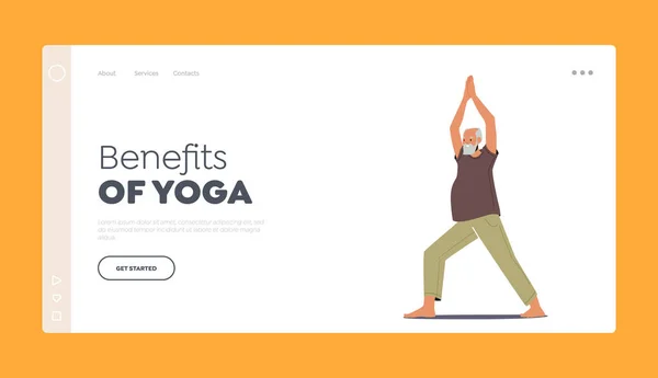 Оформлення Сайту Yoga Landing Page Template Літні Чоловіки Стоять Разом — стоковий вектор