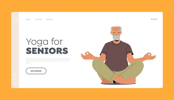 Γιόγκα Για Seniors Landing Page Πρότυπο Γέρο Υγιεινό Τρόπο Ζωής — Διανυσματικό Αρχείο