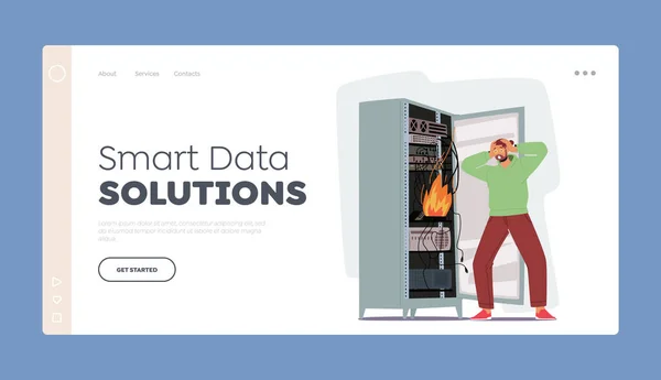 Smart Data Solutions Landing Page Template Systemadministrator Oder Sysadmin Character — Stockvektor