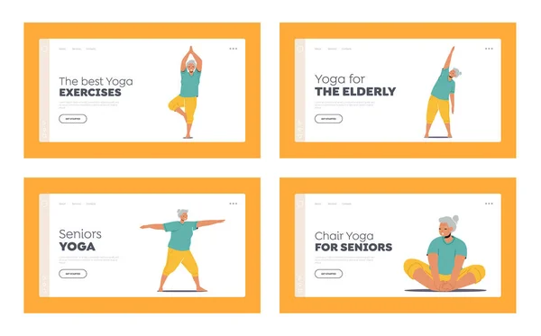 Yoga Elid People Healthy Lifestyle Meditation Landing Page Template Set — стоковий вектор