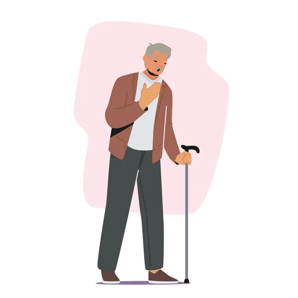 杖を持つ疲れた高齢者Yahning 悲しみや疲れ祖父の健康上の問題 うつ病 老人の性格疲労 睡眠不足 漫画人ベクトルイラスト — ストックベクタ