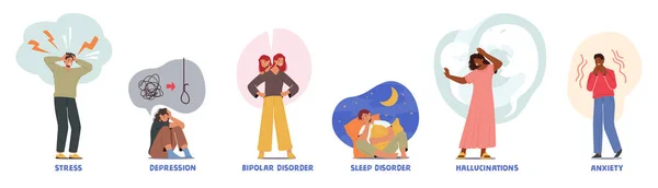 Menschen Mit Psychischen Erkrankungen Stress Depressionen Bipolaren Störungen Und Schlafstörungen — Stockvektor