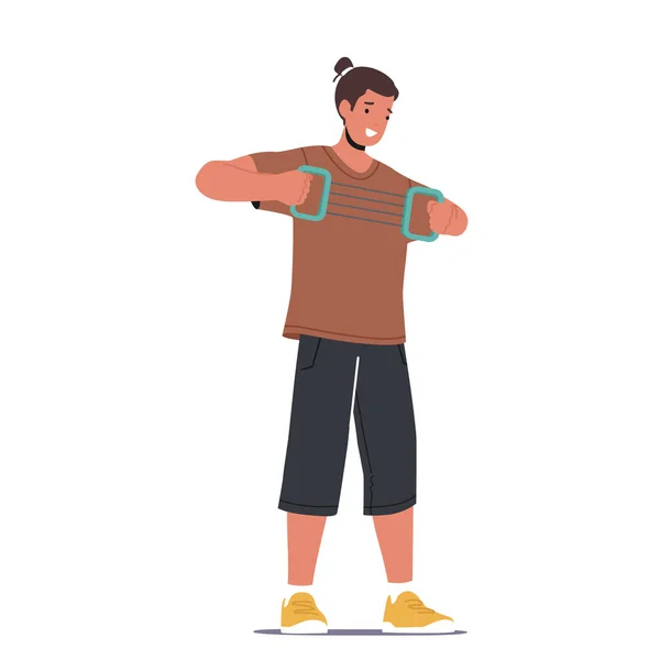 Spor Salonunda Erkek Egzersizi Spor Giysileri Eğitim Kolları Ndaki Mutlu — Stok Vektör