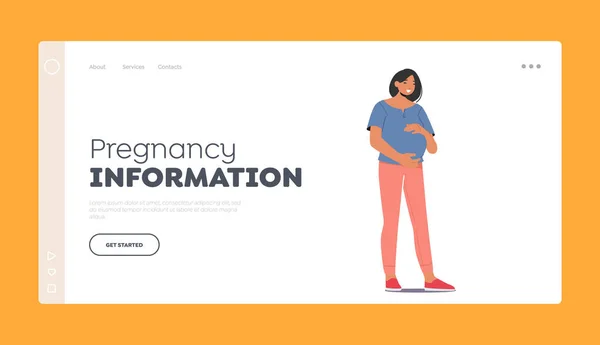 Schwangerschaft Information Landing Page Template Asiatische Schwangere Frau Schönes Lächelndes — Stockvektor