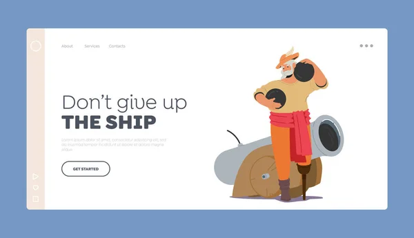 Piracy Ship Battle Landing Page Template Пират Ножками Сказка Сказочном — стоковый вектор