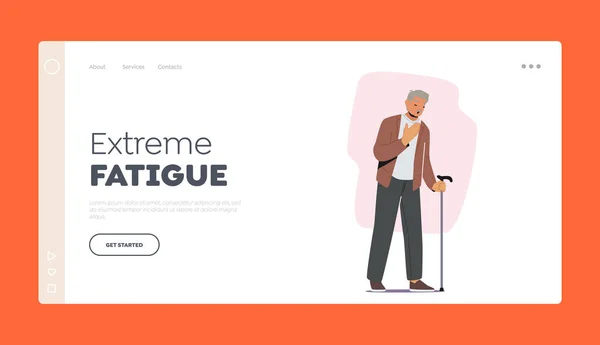 Πρότυπο Extreme Fatigue Landing Page Κουρασμένος Ηλικιωμένος Άνδρας Περπάτημα Χασμουρητό — Διανυσματικό Αρχείο