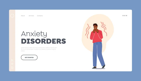 Anxiety Disorder Landing Page Template Depressed Anxious Man Suffer Depression — Stock vektor