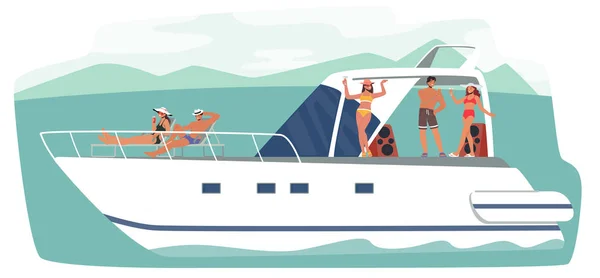 Sommerferienkreuzfahrt Junge Leute Entspannen Sich Auf Einer Luxusjacht Meer Glückliche — Stockvektor