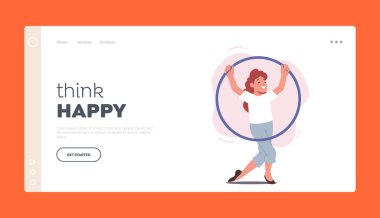 Hoop İniş Sayfası Şablonu olan kız. Çocuk Oyunu, Spor ve Aktif Yaşam Tarzı. Sağlıklı eğlence ya da hobi. Genç bayan karakter Hula Hoop ile oynuyor. Çizgi film İnsanları Vektör İllüstrasyonu