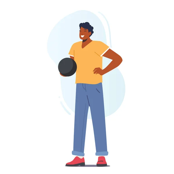 Male Character Spend Time Weekend Playing Bowling Man Holding Ball — Vector de stock